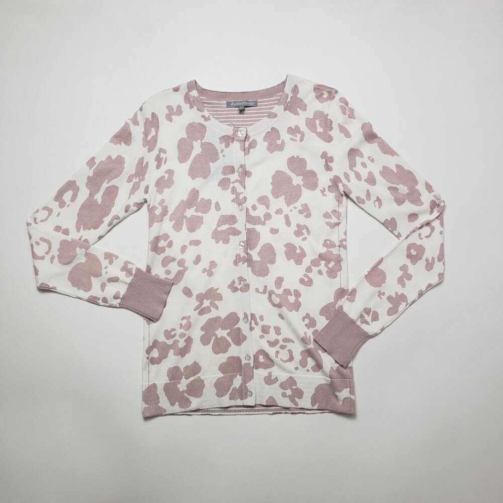 Daniel Rainn Cardigan Sweater Women Small Light Mauve White Abstract Flower Chic - Picture 5 of 16